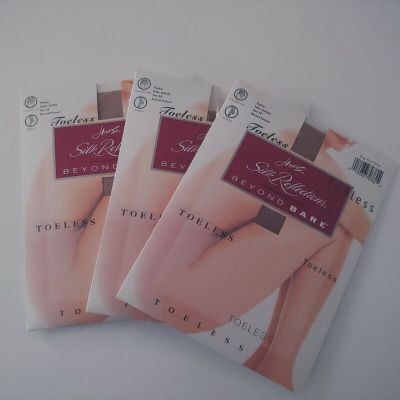 Toe Less Panty Hose Hanes Silk Reflections Three (3) Pairs Sz EF Beyond Natural